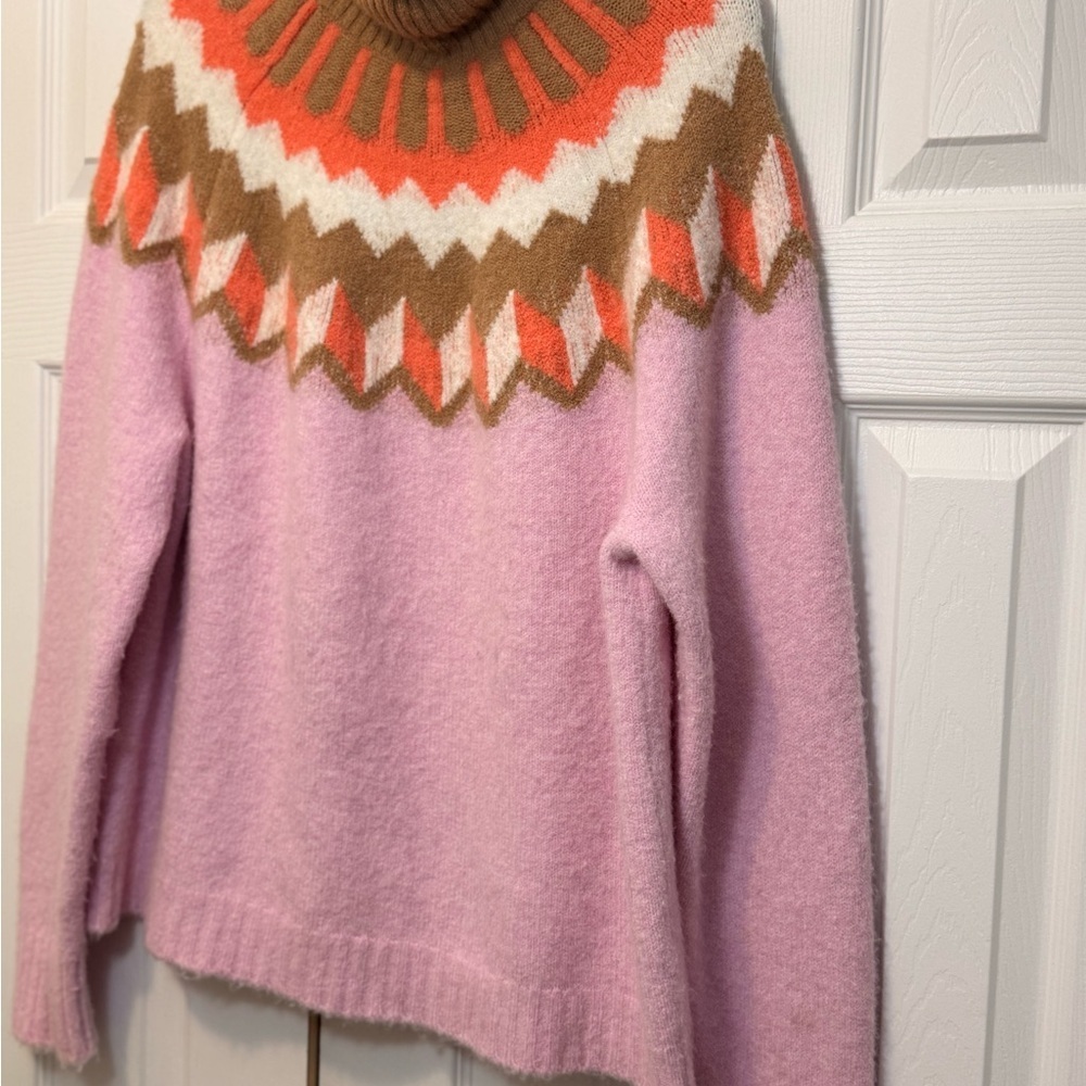 J.Crew Colorblock Fair Isle Turtleneck Sweater Pink Orange Brown Size XL - Picture 5 of 7